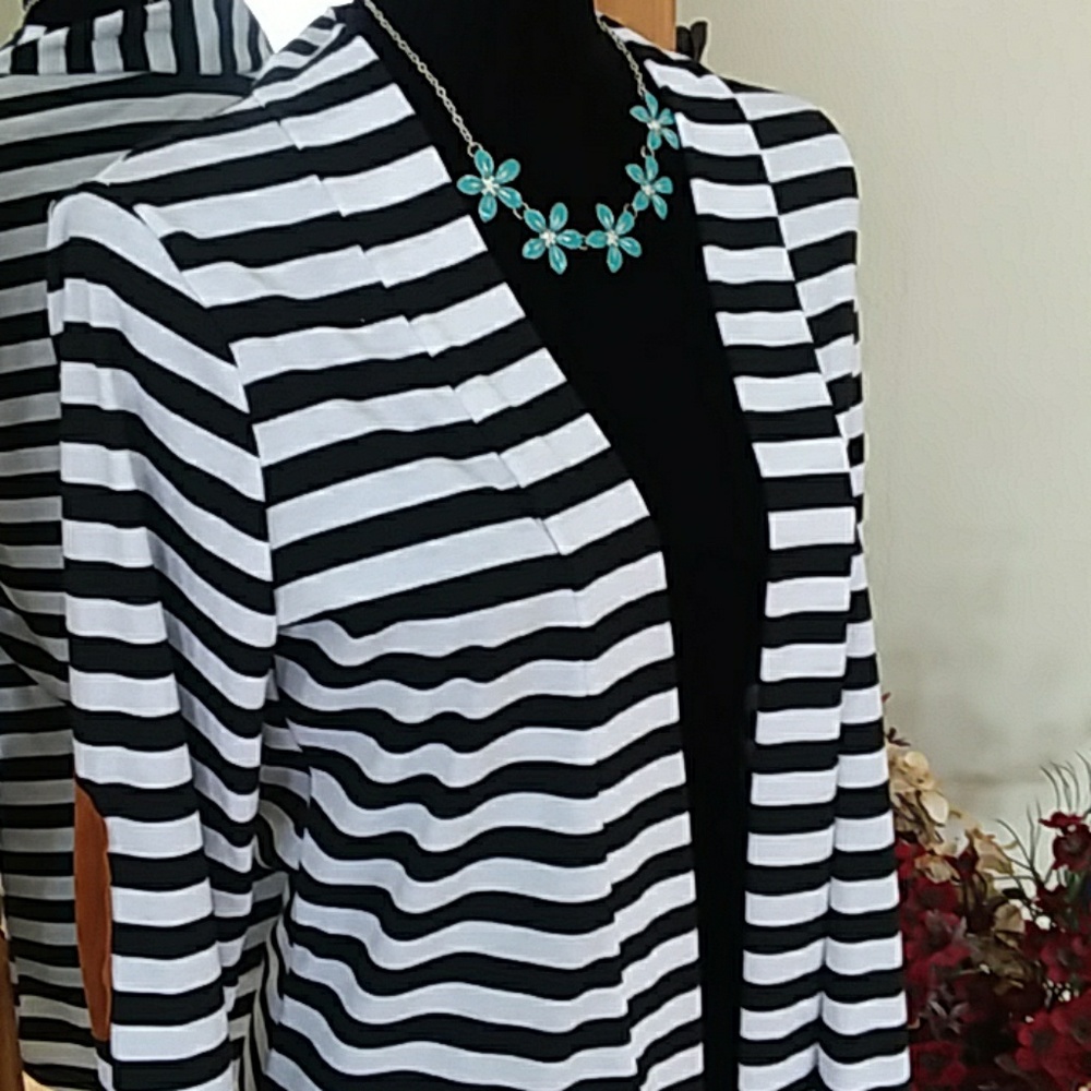 Striped Open Cardigan, Elbow Pads